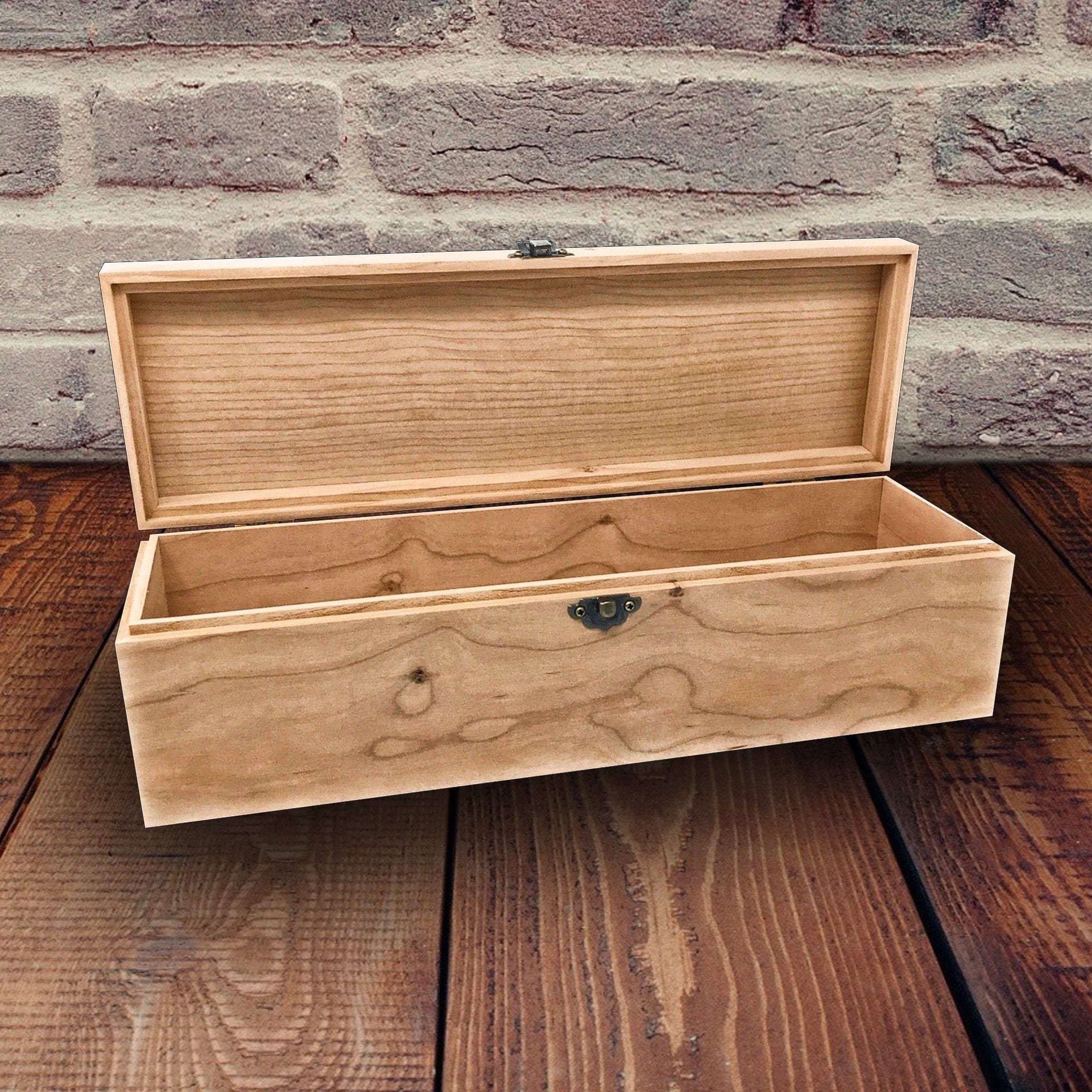 Large Unfinished Wood Box with Hinged Lid 13 3/8 x 10 1/4 x 4 3/4  Personalized Laser Engraving Available