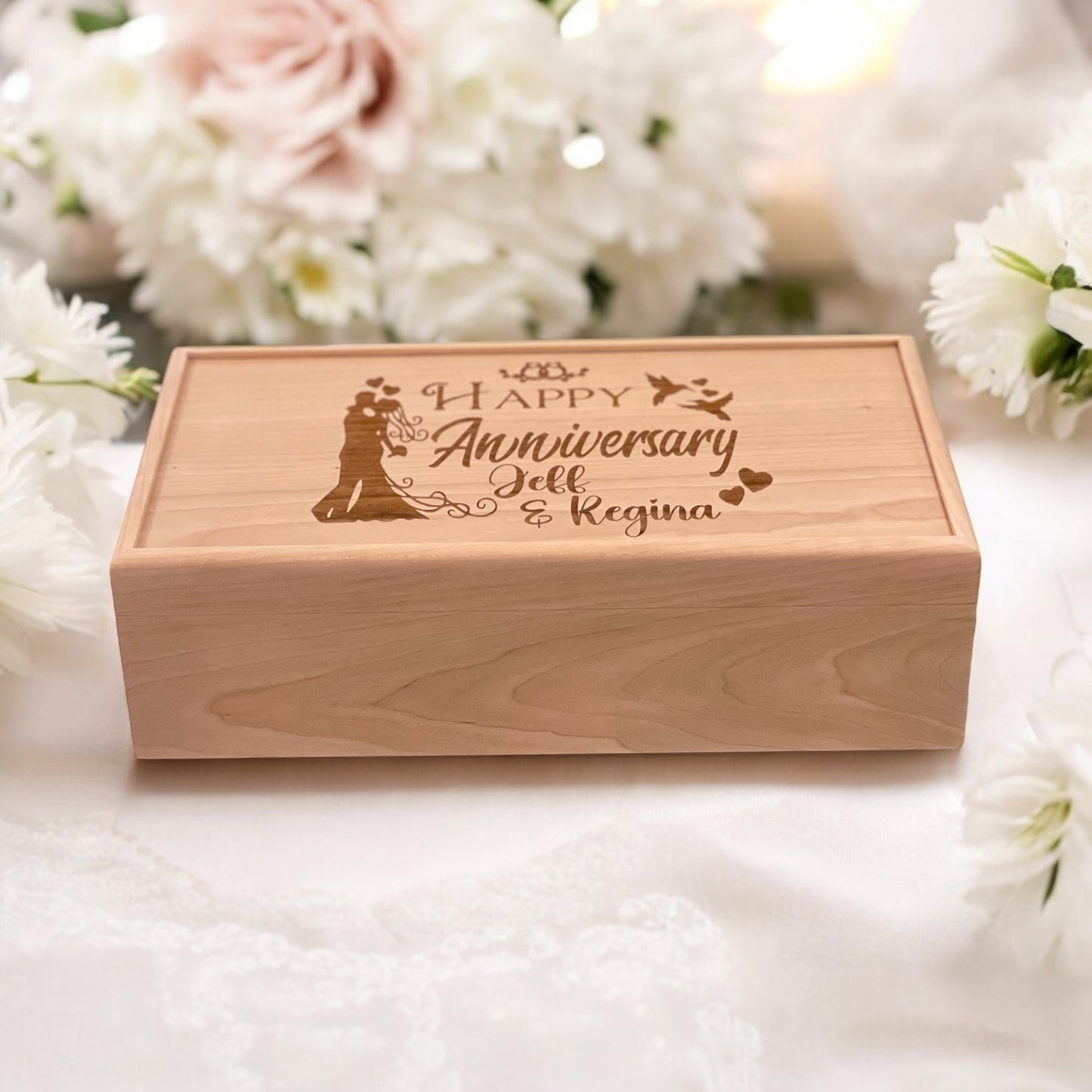 Personalized Anniversary Gift Wine Box for Couples Keepsake Box Memory Box Custom Engraved Anniversary Box for Wedding Gift for Her