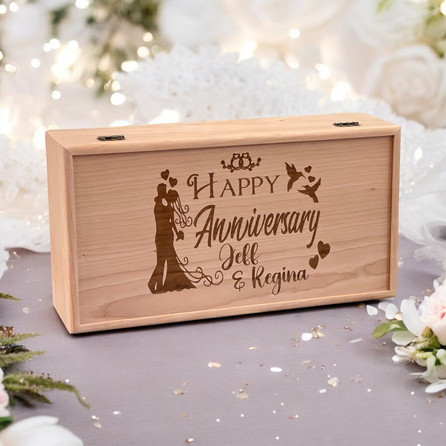 Personalized Anniversary Gift Wine Box for Couples Keepsake Box Memory Box Custom Engraved Anniversary Box for Wedding Gift for Her