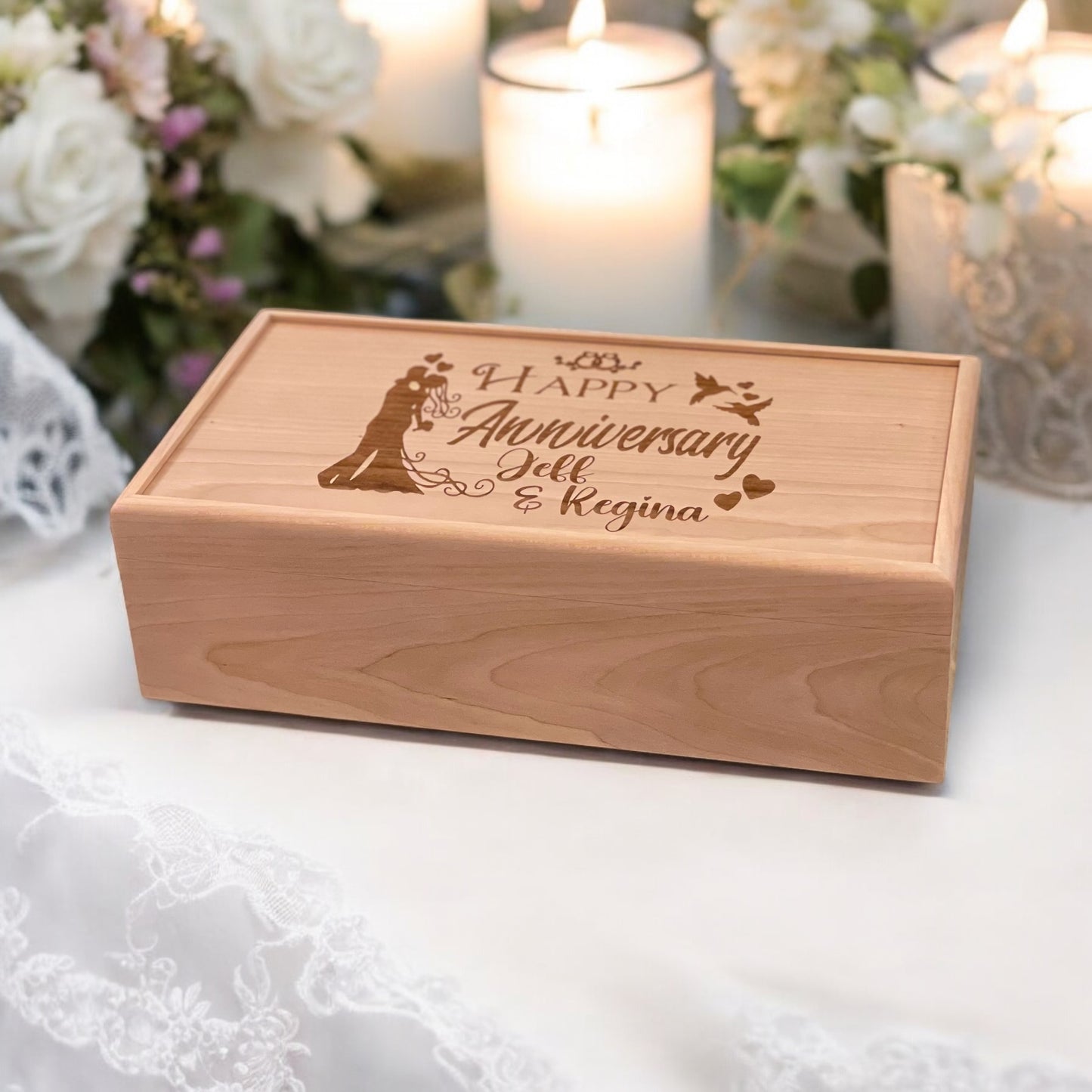 Personalized Anniversary Gift Wine Box for Couples Keepsake Box Memory Box Custom Engraved Anniversary Box for Wedding Gift for Her