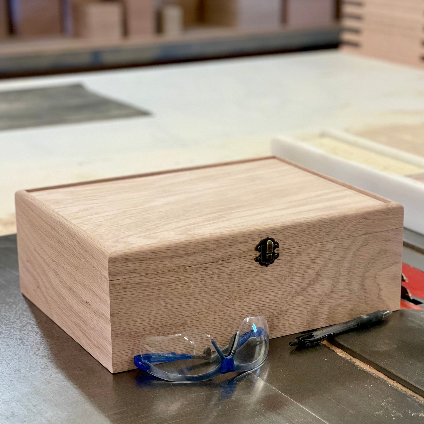 Large Wooden Box with Hinged Lid | Unfinished Storage Box | 13 3/8 x 10 1/4 x 4 3/4 | Custom Engraving Available | The Designcraft Studio