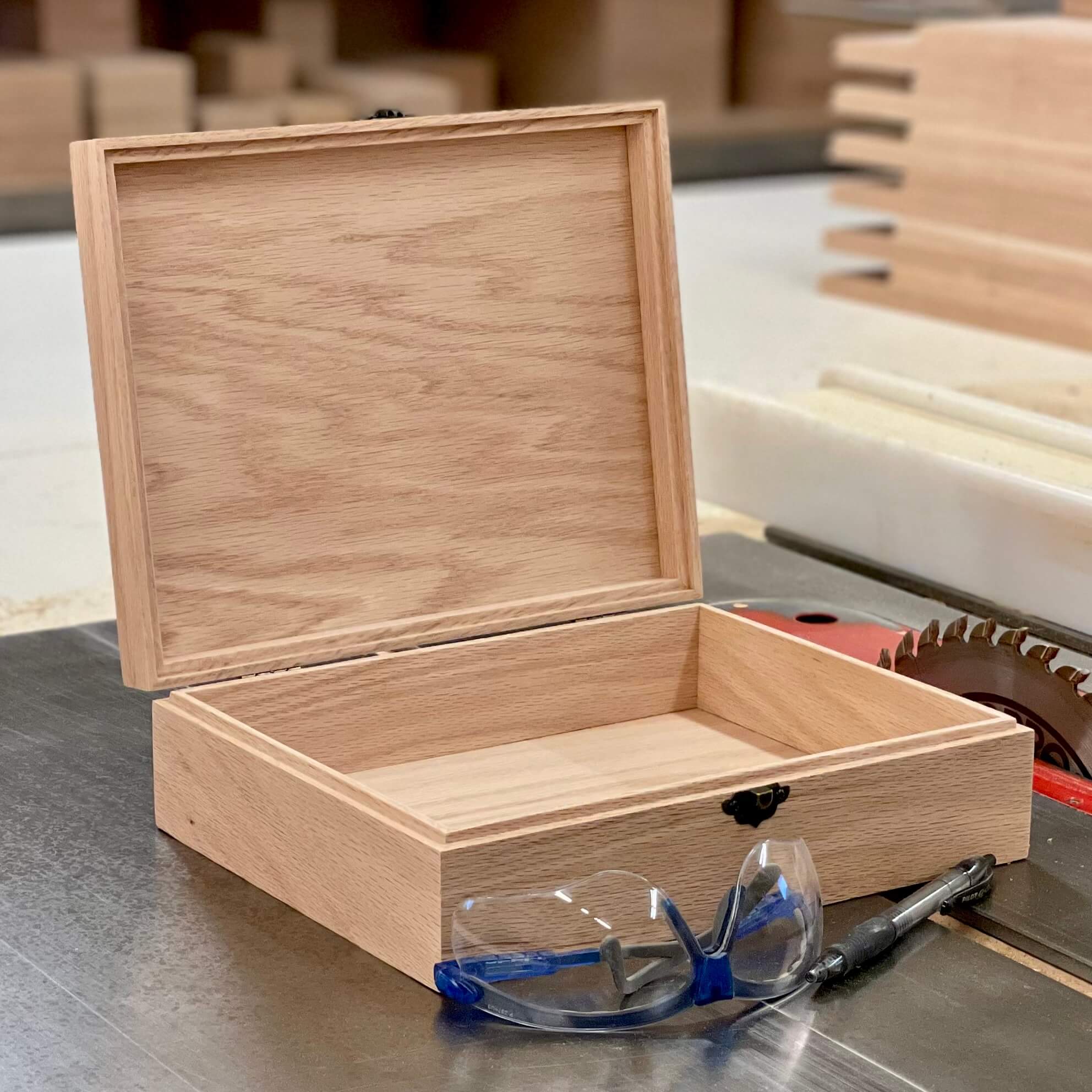 Wooden Box with Hinged Lid Small Unfinished Wood Box Custom Engravings 10x8x3 Box Shown in Oak