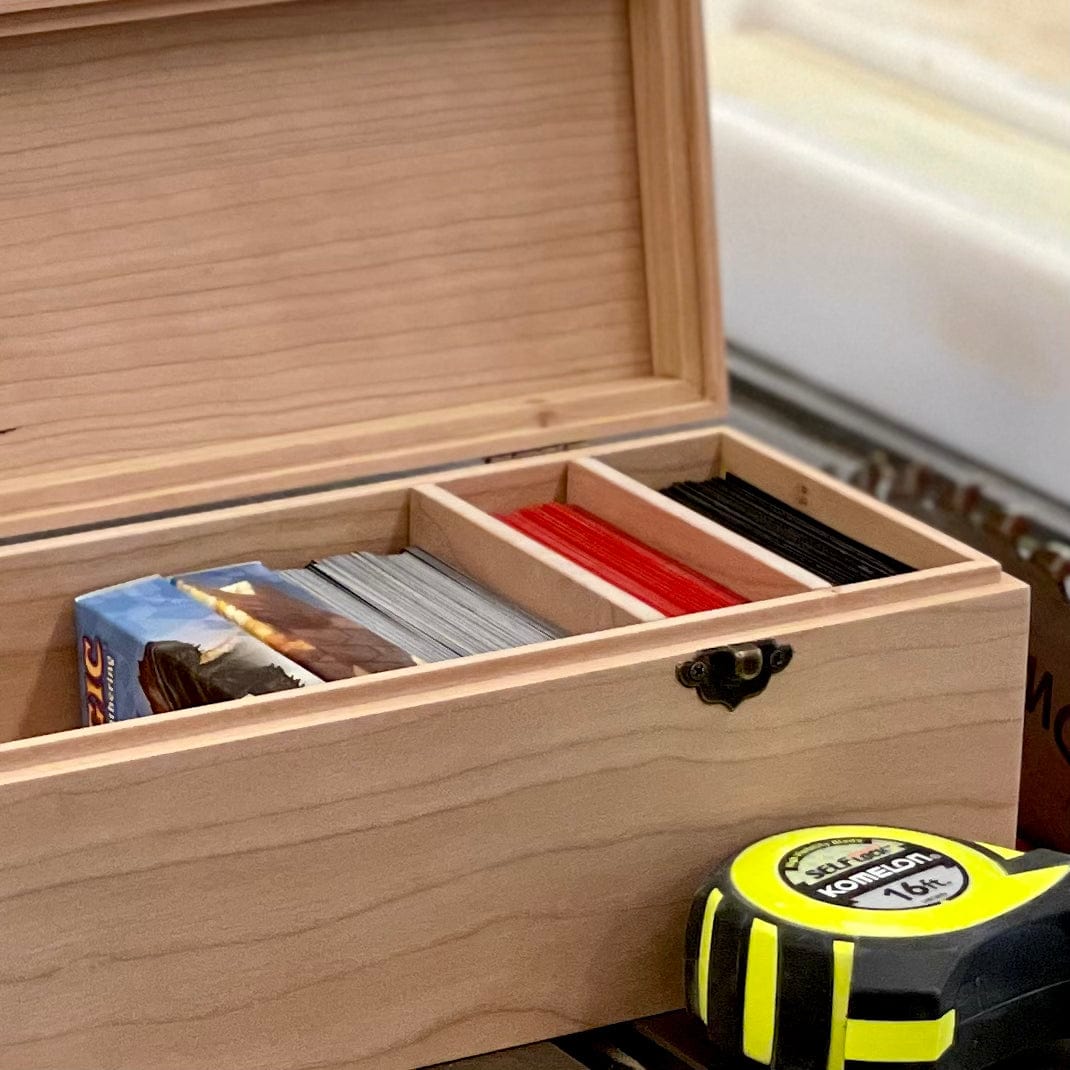 Wooden Trading Card Deck Box | Includes 16 Removable Dividers | Fits up to  1500 Sleeved Cards | Handmade (Box Shown in Cherry)