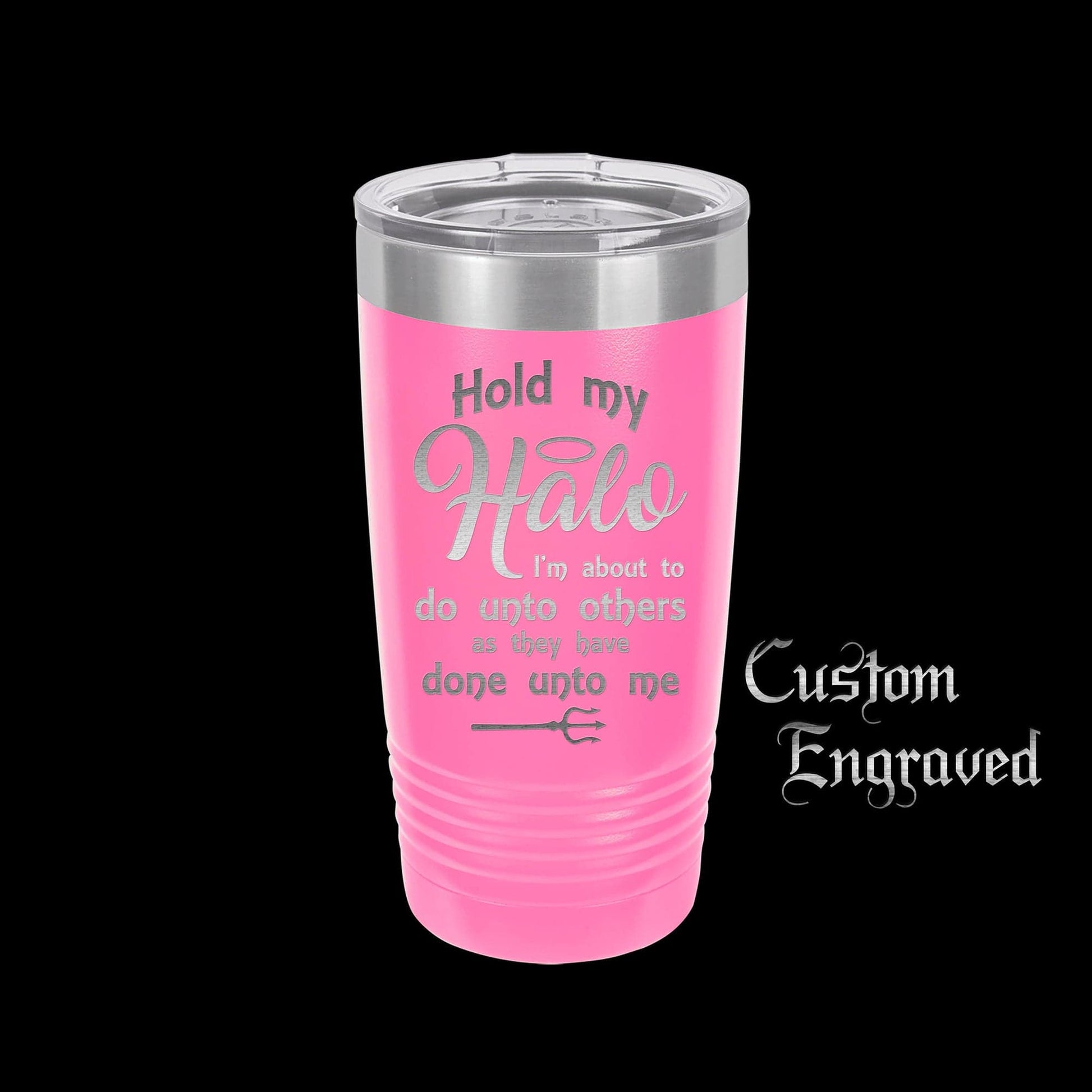 The Designcraft Studio Hold My Halo I'm About To Do Unto Others Travel Mug, Stainless Steel, Powder Coated Tumbler, Polar Camel, Engraved, Coffee Mug, Fun Gift