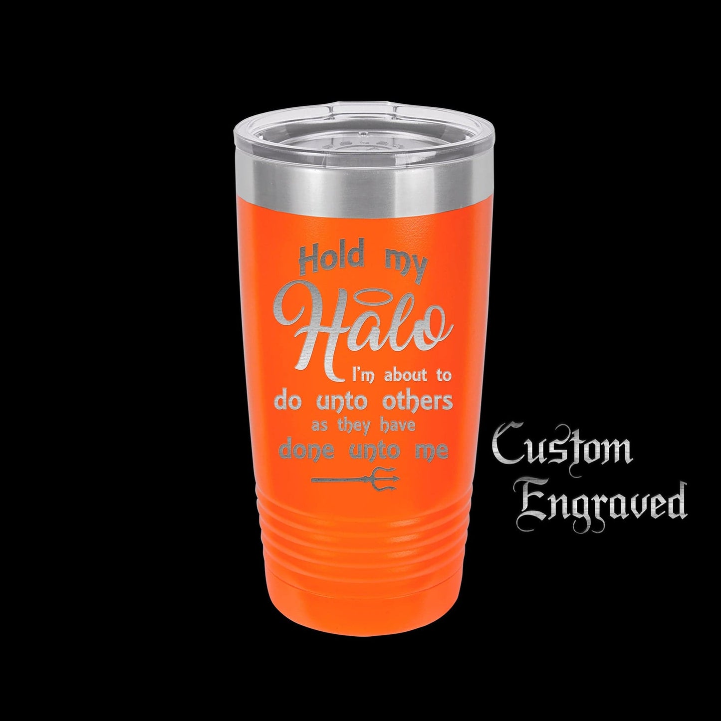 The Designcraft Studio Hold My Halo I'm About To Do Unto Others Travel Mug, Stainless Steel, Powder Coated Tumbler, Polar Camel, Engraved, Coffee Mug, Fun Gift