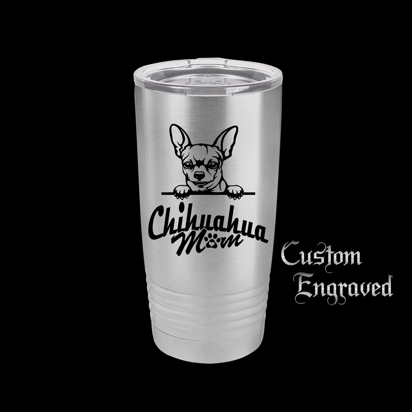 The Designcraft Studio Home & Garden Chihuahua Mom Travel Mug, Stainless Steel, Powder Coated Tumbler, Polar Camel, Engraved, Coffee Mug, Mom Gift