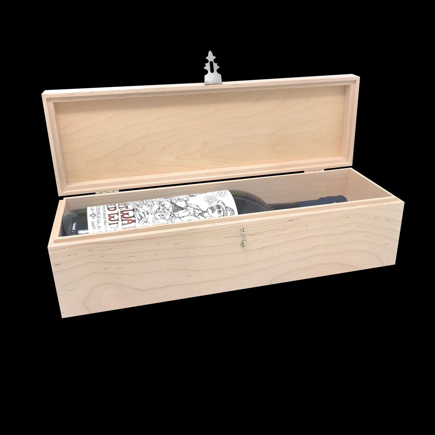 The Designcraft Studio Maple / Gold Unfinished Wooden Wine Box with Hinge and Lock 13 3/4 x 4 1/4 x 4 Personalized Laser Engraving Available