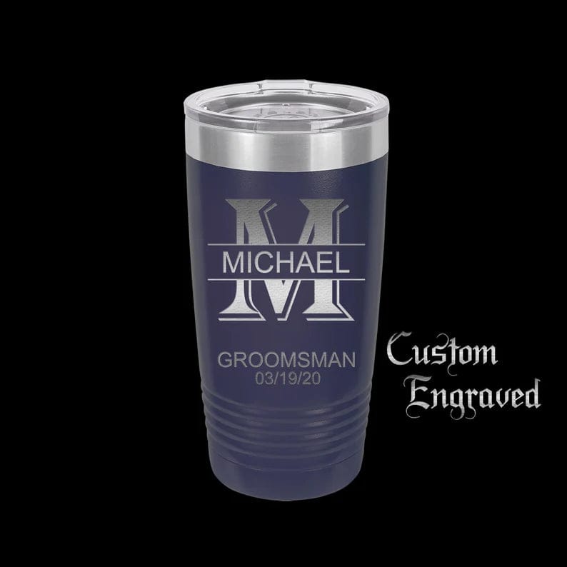 The Designcraft Studio Mugs Navy Blue Personalized Tumbler Travel Mug, Stainless Steel, Powder Coated Tumbler, Polar Camel, Coffee Mug, Groomsman Gift, Custom Engraved Monogram