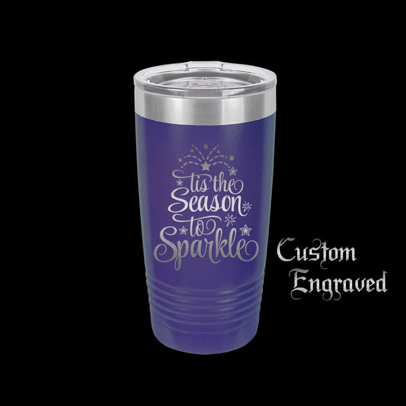 The Designcraft Studio Mugs Purple Tis the Season to Sparkle Travel Mug, Stainless Steel, Powder Coated, Gifts for Her, Christmas Mug, Polar Camel, Engraved, Coffee Mug