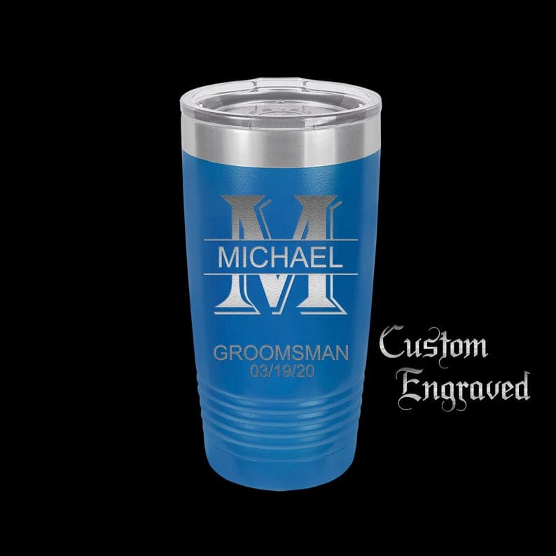 The Designcraft Studio Mugs Royal Blue Personalized Tumbler Travel Mug, Stainless Steel, Powder Coated Tumbler, Polar Camel, Coffee Mug, Groomsman Gift, Custom Engraved Monogram