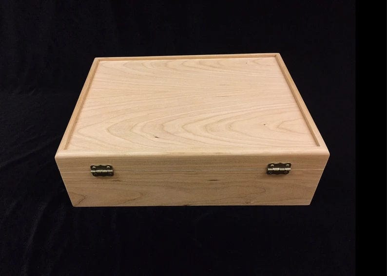 Unfinished Wooden Deck Box with Hinges & Latches - card storage case