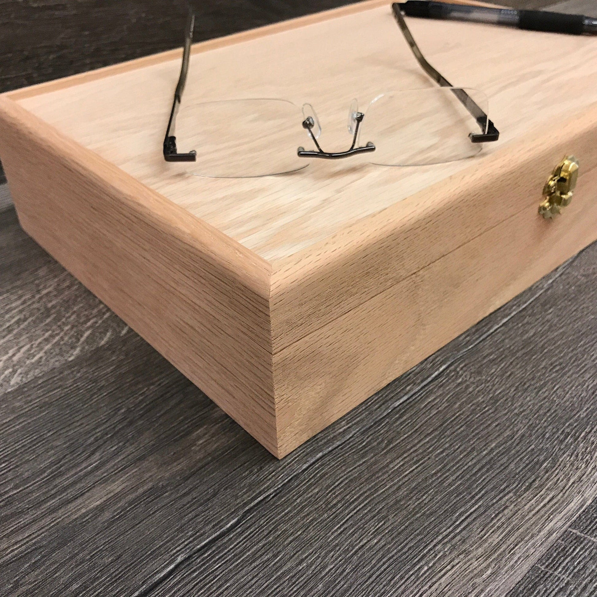 The Designcraft Studio Unfinished Wood Box with Hinge and Latch 13 x 9 x 3 Personalized Laser Engraving Available